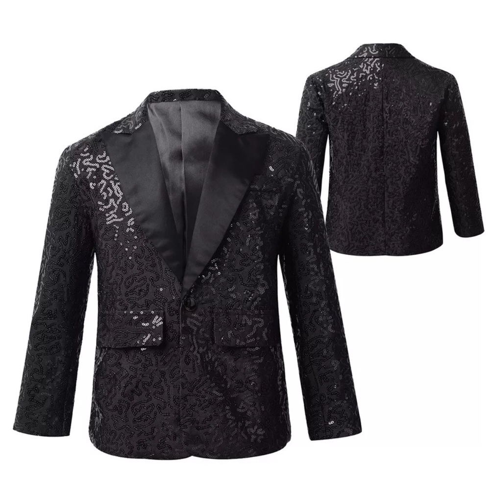 Boys shiny tuxedo jacket with inner shirt size 6